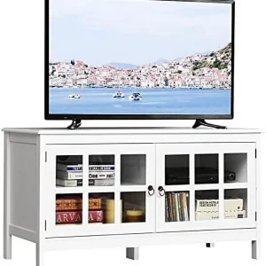 NLTBONNIE TV Stand Cabinet  Modern Wood Large Wide Entertainment Center for TV up to 50"  Living Room Media Console Cabinet Stand with 2 Doors (White) - MadeInUSA