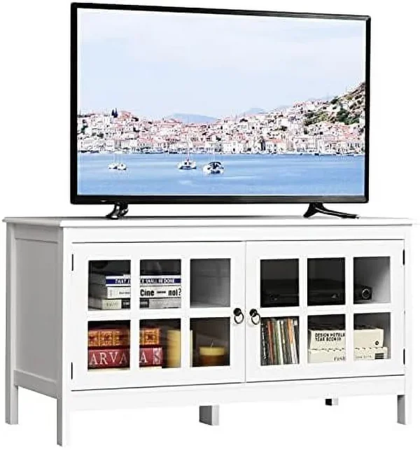 NLTBONNIE TV Stand Cabinet  Modern Wood Large Wide Entertainment Center for TV up to 50"  Living Room Media Console Cabinet Stand with 2 Doors (White) - MadeInUSA