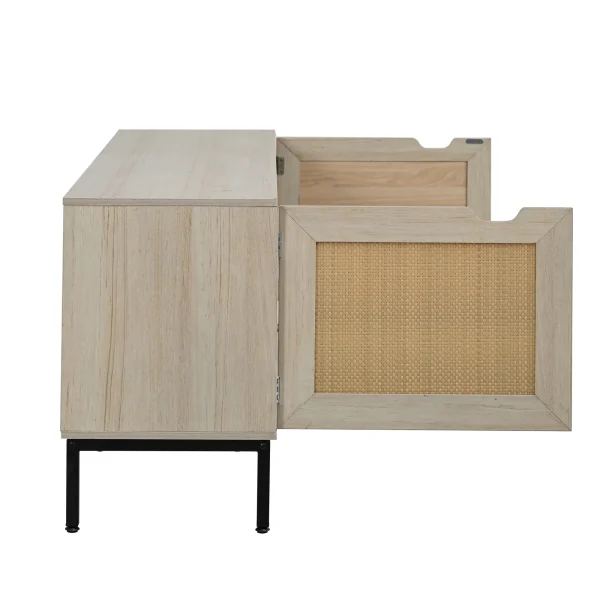 Rustic Farmhouse Rattan TV Stand, 65 Console Table, 2-Door Entertainment Center - MadeInUSA - Image 10