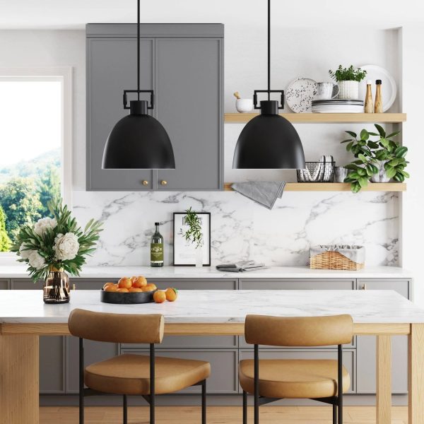 Nathan James Leigh Ceiling Hanging Pendant Light with Oversized Shade and Adjustable Cord - Black Metal - MadeInUSA