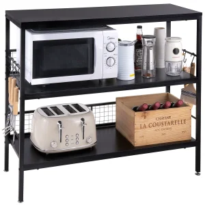 Cheflaud Rolling Kitchen Storage Cart Island with large open shelves and Large Worktop, 3-Tier Kitchen Baker's Rack with 10 Hooks, Stable Steel Structure and Easy Assembly, Rustic Brown - MadeInUSA