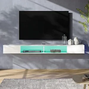 NTTBOBOEC 70 inch Floating TV  with RGB LED Light  Floating TV Stand Wall Mounted with  Space for 75 inch TV  Media TV Console for Wall for Living Room Bedroom  Black - MadeInUSA