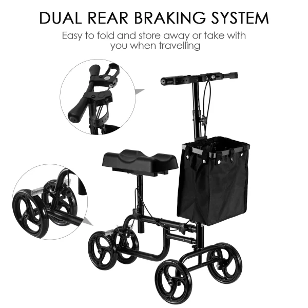 Naipo Steerable Knee Walker Economy Knee Scooter with Dual Braking System & Storage Basket, Crutch Alternative for Foot Injuries, Black - MadeInUSA - Image 8