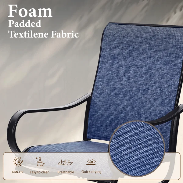 MF Studio Set of 2 Outdoor Patio Swivel Dining Chairs with Breathable Textilene Seat, Black & Blue - MadeInUSA - Image 10