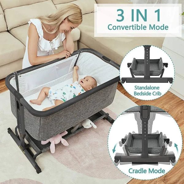 AMKE 3 in 1 Baby Bassinets,Bedside Sleeper for Baby,Baby Cradle with Storage Basket, Easy to Assemble Bassinet for Newborn/Infant, Adjustable - MadeInUSA - Image 10
