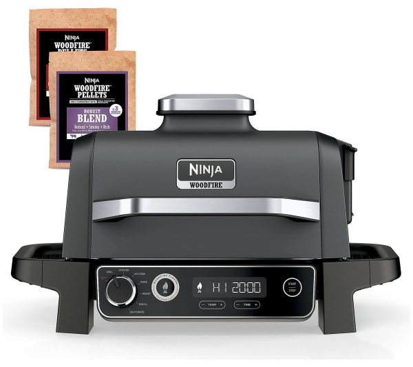 Ninja 7-in-1 Woodfire Electric Outdoor Grill &Air Fryer Grill ,Grey - MadeInUSA