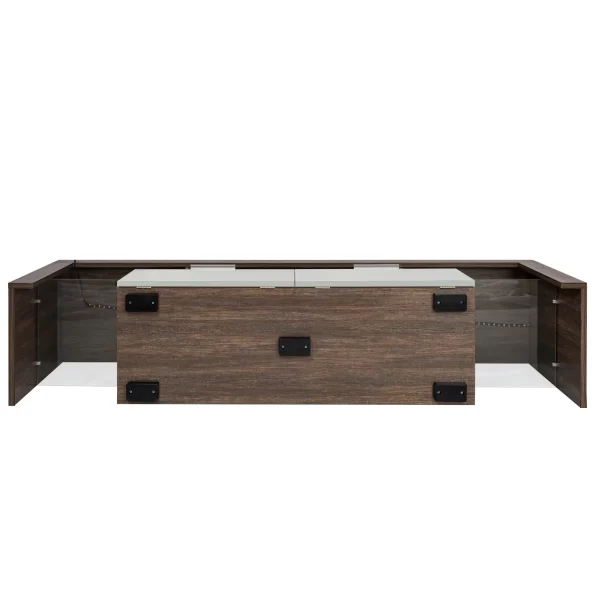 Modern TV Stand for 50 55 65 70 inch TV with 16 Color LED Lights, Brown & White - MadeInUSA - Image 4