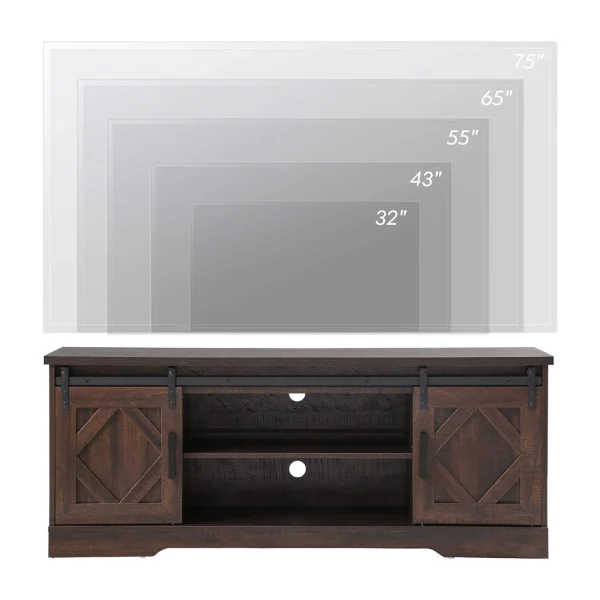 59"Farmhouse TV Stand Modern Sliding Barn Door Entertainment Center for TVs Up to 65 inch, Wood TV Media Console Table Cabinet Storage for Living Room, Rustic Brown - MadeInUSA - Image 4