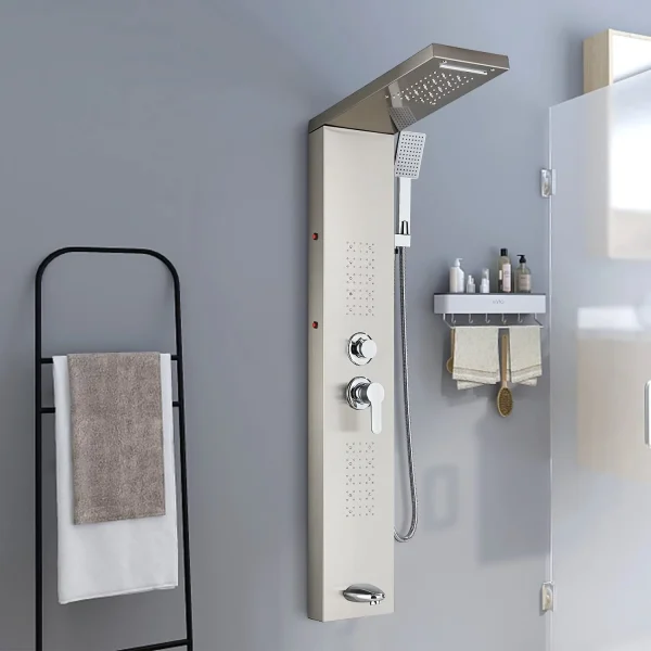 Zovajonia LED Shower Panel Tower System, 6-Functions Stainless Steel Shower Tower Waterfall ShowerheadShower Jets, Rain Shower System Brushed Nickel - MadeInUSA - Image 7