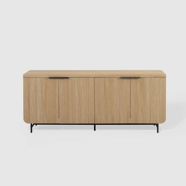 Modern 4 Door Reeded Sideboard Coastal Oak/Black - Saracina Home - MadeInUSA