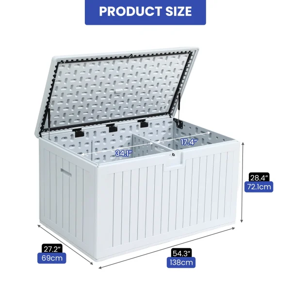 ‎XL Outdoor Storage Patio Box, Capacity 150 Gallons, Storage Patio Deck Box White Aesthetic, Weatherproof - MadeInUSA - Image 6