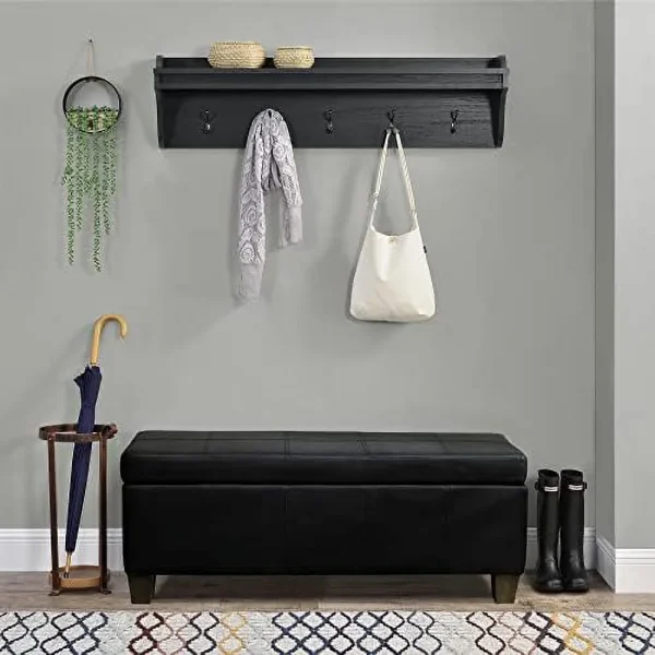 ZWNLKQG Ottoman Premium Leather Bench with Lift-up Lid Safety Hinge Multi-Functional  Space for Bedroom and Living Room  Black - MadeInUSA - Image 5