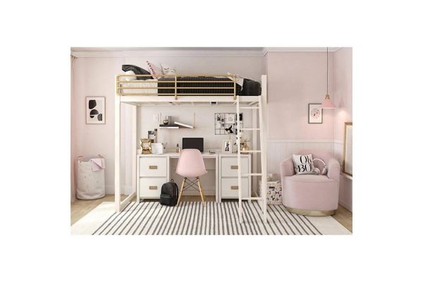 Little Seeds Monarch Hill Haven Twin Metal Platform Loft Bed by Little Seeds Bed Frame Colour: White Wayfair 72"H X 60"W X 79"D Vanities - MadeInUSA - Image 2