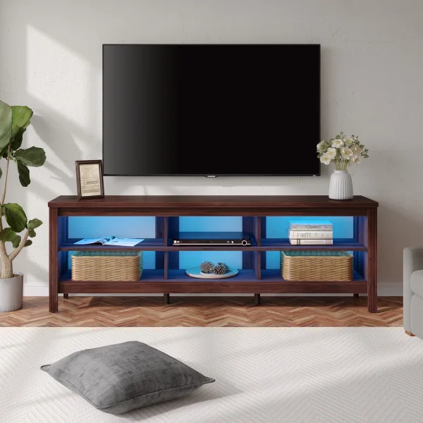TV Stand for 75 inch TV LED Enetertainment Center Wood Media Console Cabinet,70 inch,Brown - MadeInUSA