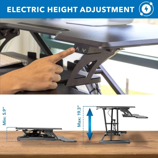 YiSHOP Electric Standing Desk Converter with 38"Tabletop, Height Adjustable Sit Stand Desk Riser, Motorized Desk Riser with Keyboard Tray and Device Slot, Fits Monitor & Laptop, Black - MadeInUSA - Image 3
