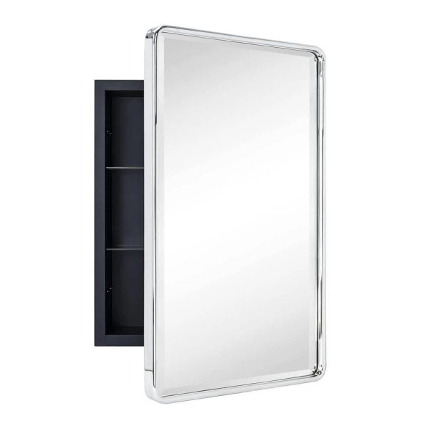 TEHOME Farmhouse 16 in. W x 24 in. H Recessed Rectangular Metal Framed Bathroom Medicine Cabinets with Mirror in Chrome, Grey - MadeInUSA