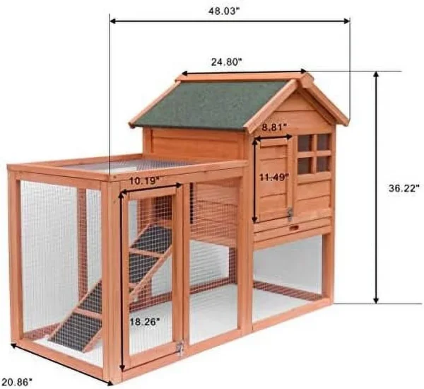 Rabbit Hutch Indoor And Outdoor Bunny Cage 2 Story Pet House Chicken Coop Poultry Cage With Removable No Leakage Tray (Natural Wood) - MadeInUSA - Image 9