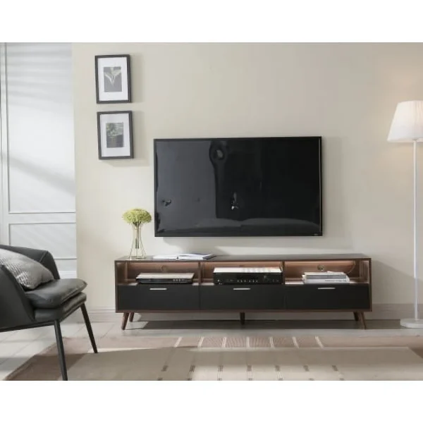 LED TV Stand LED Entertainment Center with Storage Modern LED Media Console Tables LED TV Cabinet for Living Room Bedroom and Office Walnut - MadeInUSA