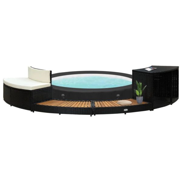 vidaXL Spa Surround Black Poly Rattan and Acacia Wood - MadeInUSA
