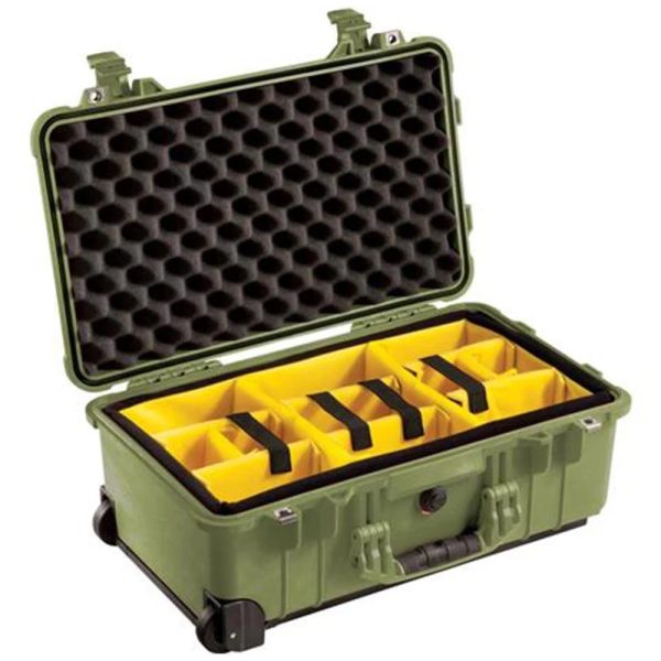 Pelican 1510 Waterproof Carry-on-Case with Divider Set and Wheels, Olive Drab Green - MadeInUSA