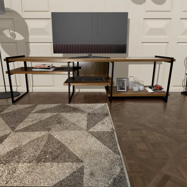 Casamudo Modern 3 Compartment TV Stand, Rustic Storage Media Console, Livingroom Furniture with Storage - MadeInUSA - Image 3