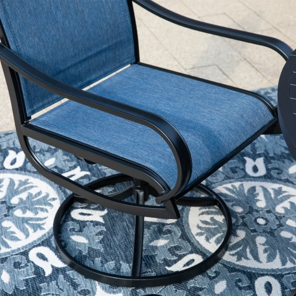 MF Studio Set of 2 Outdoor Patio Swivel Dining Chairs with Breathable Textilene Seat, Black & Blue - MadeInUSA - Image 3