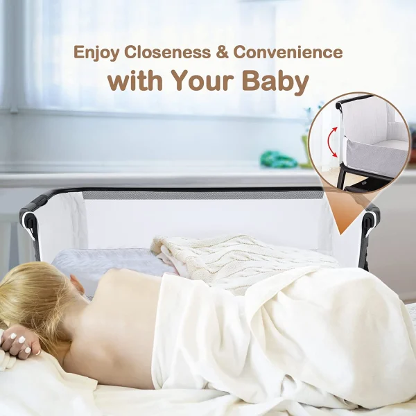 Adnoom Baby Bassinet Bedside Sleeper, Baby Bed to Babies Cradle, Adjustable 7-Level Height Portable Bed for Newborn/ Infant/ Baby Boy/ Baby Girl (Light Gray) - MadeInUSA - Image 5