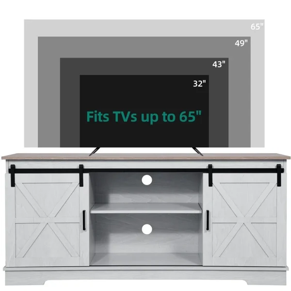 WedealFu Inc Evelynn TV Stand Sliding Barn Door Farmhouse Wood Entertainment Center for TVs Up to 65"White - MadeInUSA - Image 4