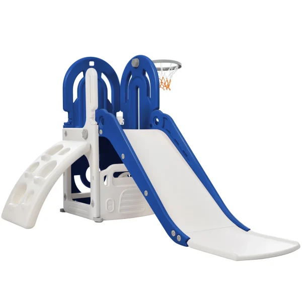 Toddler Slide and Climb Set, 4 in 1 Kids Climber Slide with Basketball Hoop and Storage Space, Freestanding Combination Slide with Armrest for Children Teens Boys Girls - MadeInUSA - Image 10