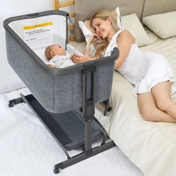 AMKE 3 in 1 Baby Bassinets,Bedside Sleeper for Baby,Baby Cradle with Storage Basket, Easy to Assemble Bassinet for Newborn/Infant, Adjustable - MadeInUSA