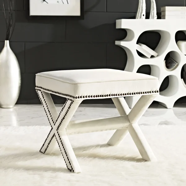 Modern Contemporary Urban Design Bedroom Living Room Bench, White Ivory, Fabric - MadeInUSA - Image 5