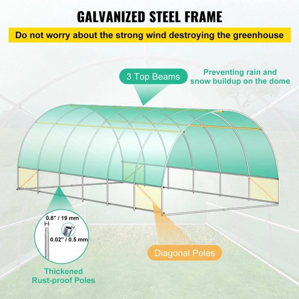 VEVOR Walk-In Greenhouse 10-20' Hot Planter House Gardening Galvanized Frame - 20'x10'x7' - MadeInUSA - Image 3
