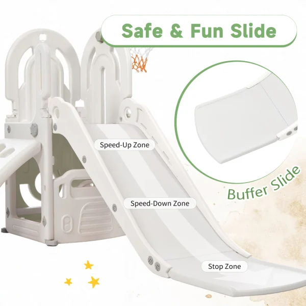 Toddler Slide and Climb Set, 4 in 1 Kids Climber Slide with Basketball Hoop and Storage Space, Freestanding Combination Slide with Armrest for Children Teens Boys Girls - MadeInUSA - Image 3