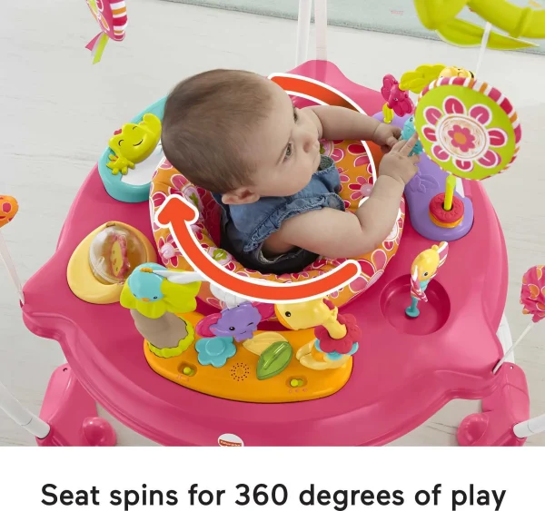 Fisher-Price Baby Bouncer Pink Petals Jumperoo Activity Center with Music and Lights, Unisex - MadeInUSA - Image 3