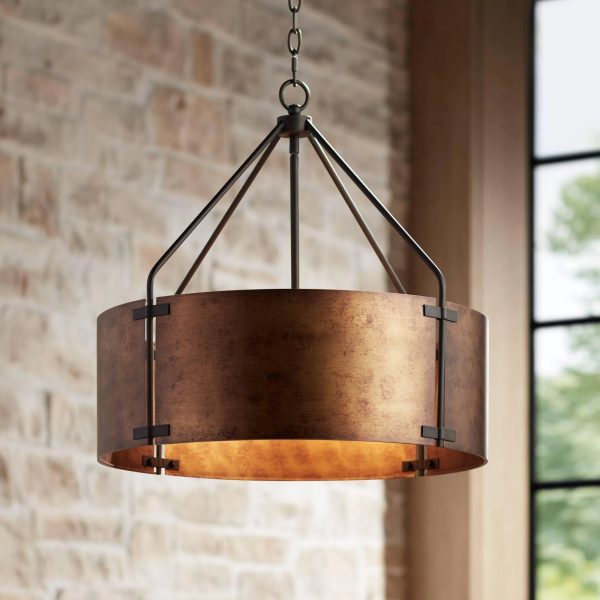 Possini Euro Design Julian Bronze Pendant Chandelier 22 inch Wide Rustic Farmhouse Metal Drum Shade 4-Light Fixture for Dining Room House Kitchen - MadeInUSA - Image 4