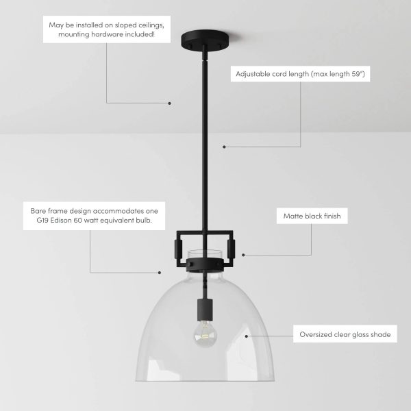 Nathan James Leigh Ceiling Hanging Pendant Light with Oversized Shade and Adjustable Cord - Black Metal - MadeInUSA - Image 4