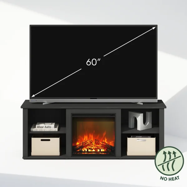 Furinno Jensen No Heat Decorative Electric Fireplace TV Stand, Entertainment Center for TV up to 60 Inch, Americano - MadeInUSA - Image 5