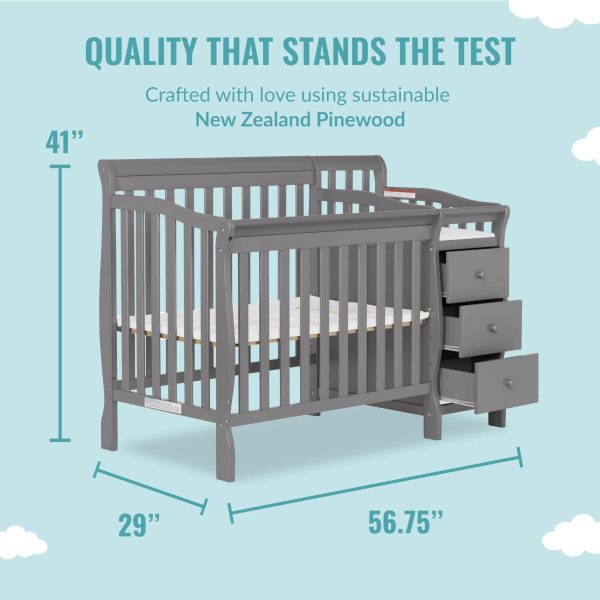 Dream On Me Jayden 4 in 1 Mini Convertible Crib and Changer Storm Grey - MadeInUSA - Image 7