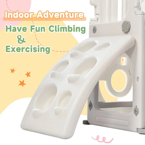 Toddler Slide and Climb Set, 4 in 1 Kids Climber Slide with Basketball Hoop and Storage Space, Freestanding Combination Slide with Armrest for Children Teens Boys Girls - MadeInUSA - Image 5