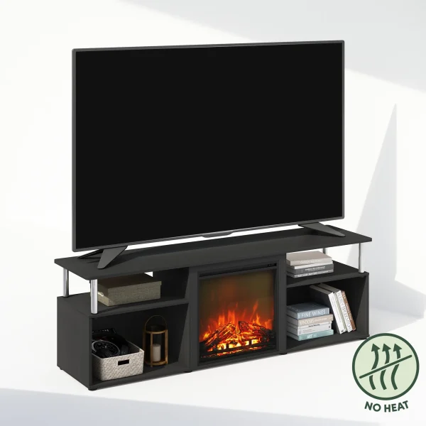 Furinno Jensen Open Storage No Heat Decorative Electric Fireplace Corner TV Stand, Entertainment Center for TV up to 70 Inch with Stainless Steel Tubes, Americano/Stainless Steel - MadeInUSA - Image 4