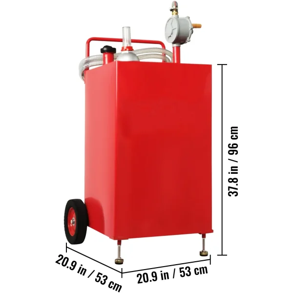 SKYSHALO Fuel Storage Tank on 2 Wheels, 30 Gallon Fuel Caddy, Portable Gas Caddy with Manuel Transfer Pump, Gasoline Diesel Fuel Container For Cars, Boats Red - MadeInUSA - Image 8