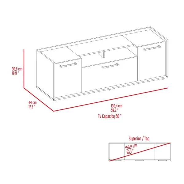 Tv Stand for TV´s up 55"Dext, One Cabinet, Double Door, Dark Walnut Finish - MadeInUSA - Image 3