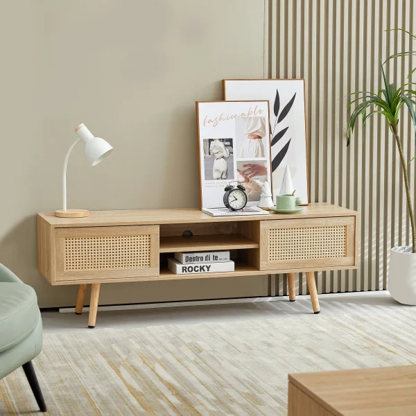 Rattan TV Stand with Storage - Natural - MadeInUSA