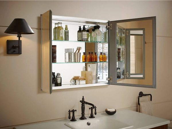 Kohler Aluminum Two Door Medicine Cabinet with Mirrored Door, 30 x 26" - MadeInUSA - Image 3