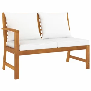 Anself Outdoor Bench with Cushion and Right Armrest Patio Porch Chair Acacia Wood for Backyard, Balcony, Park, Lawn, School Playground, College 45.1 x 23.8 x 31.9 Inches (W x D x H) - MadeInUSA
