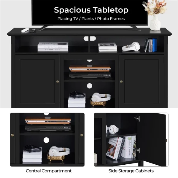 Topeakmart 58in Modern MDF TV Stand with Seperated Shelf & 6 Compartments for TVs up to 65in, Black - MadeInUSA - Image 5