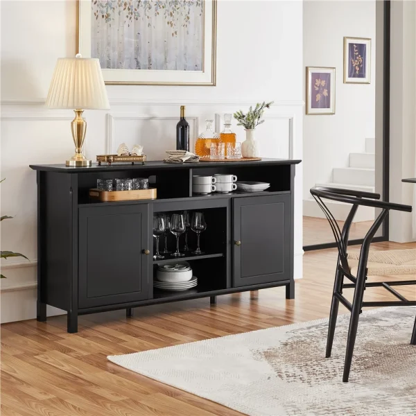 Topeakmart 58in Modern MDF TV Stand with Seperated Shelf & 6 Compartments for TVs up to 65in, Black - MadeInUSA - Image 7