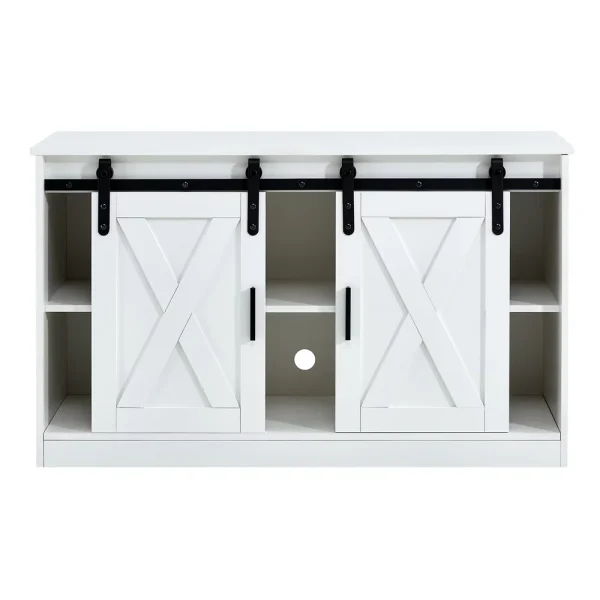 Wooden TV Stand, Entertainment Center Storage Cabinet with Two Sliding Barn Doors - MadeInUSA - Image 5
