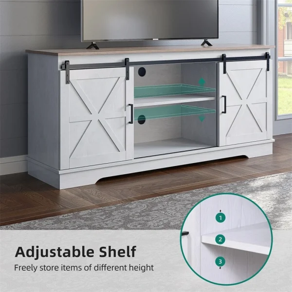WedealFu Inc Evelynn TV Stand Sliding Barn Door Farmhouse Wood Entertainment Center for TVs Up to 65"White - MadeInUSA - Image 5