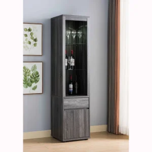 Lighted Curio Display Cabinet with Storage In Distressed Grey - MadeInUSA